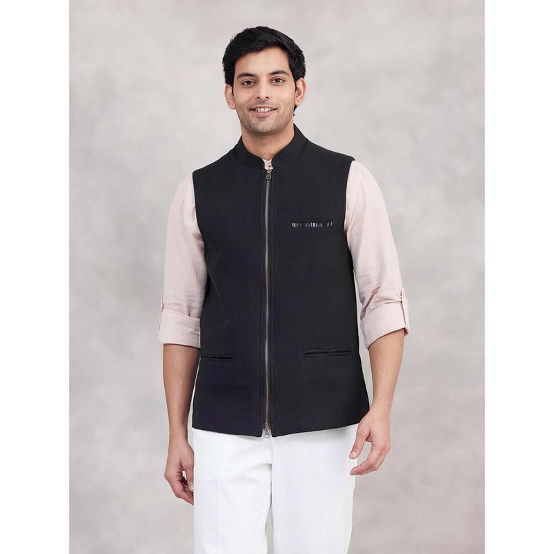 Fabindia Black Cotton Slim Fit Nehru Jacket (XS)
