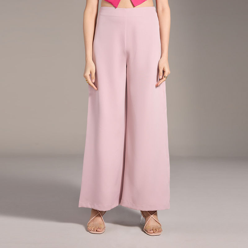Twenty Dresses by Nykaa Fashion Light Pink Solid Wide Leg High Waist Pants (26)