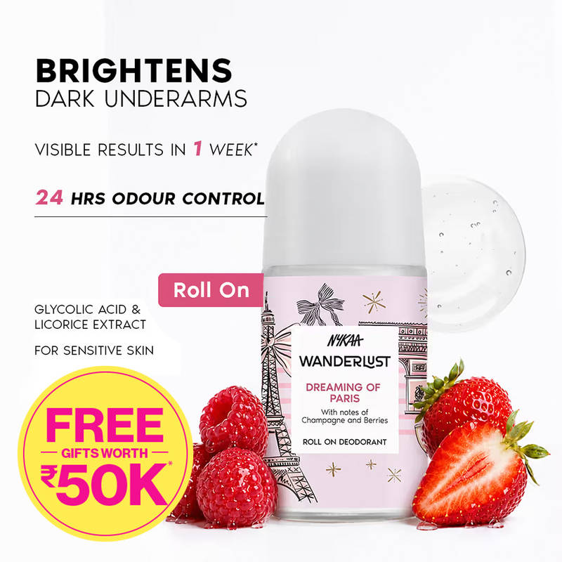 Nykaa Wanderlust Dreaming of Paris Brightening Underarm Roll On, Sensitive Skin, 24H odour control