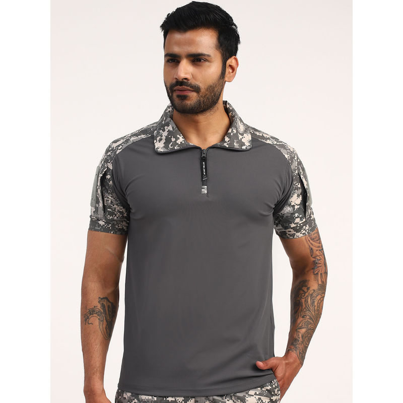 MountMiller Men's Grey Digital Short Sleeves Tactical Polo T-Shirt (L)