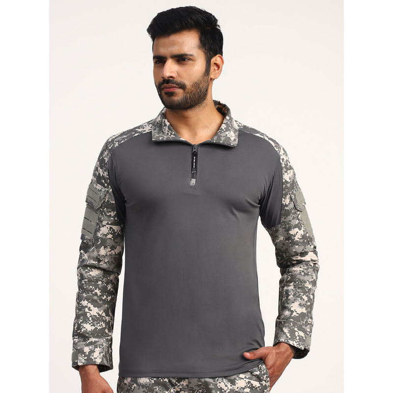 MountMiller Men's Grey Digital Range Full Sleeves Tactical Polo T-Shirt (L)