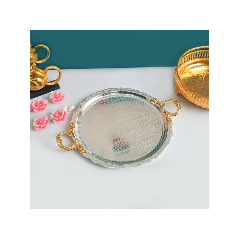 Voncasa Iron Decorative Tray with Silver and Gold Handles (S)