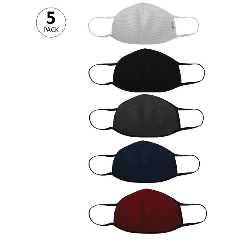 SOIE Triple Layer SN95 Reusable, Washable,Antimicrobial Mask Pack Of 5 - Multi-Color (S)