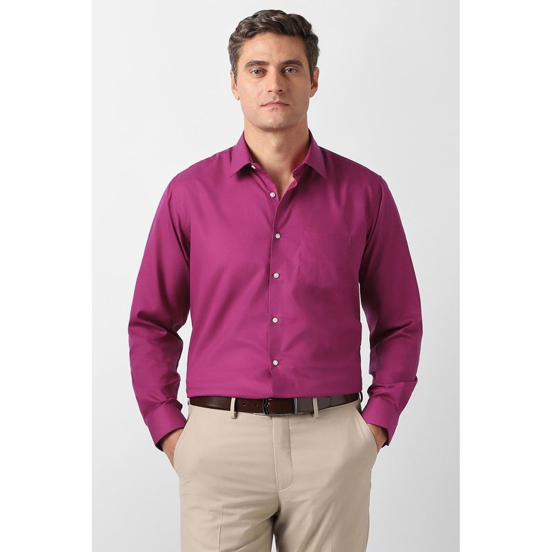 Van Heusen Men Magenta Solid Full Sleeves Wedding Shirt (39)