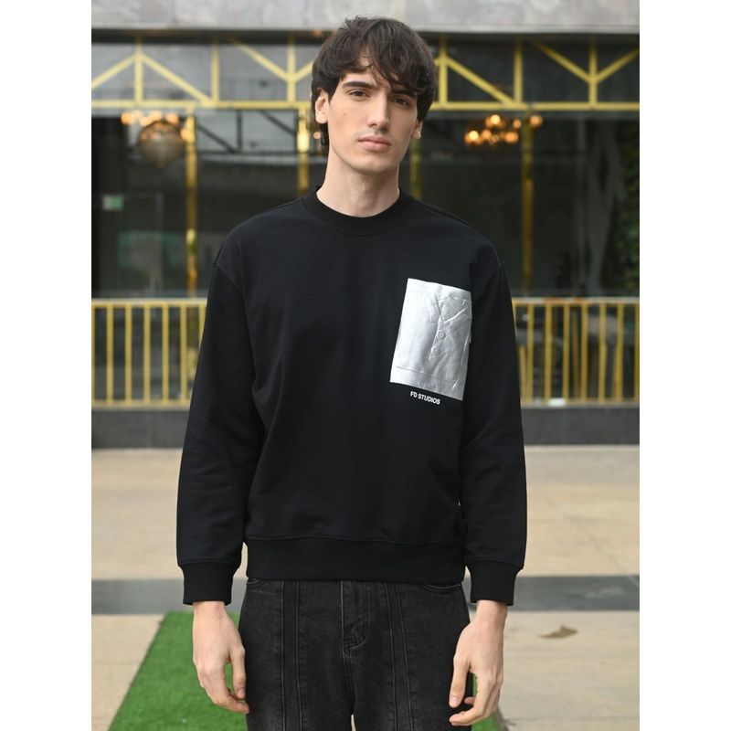 Odette Franco Black Patterned Cotton T-shirt For Men (M)