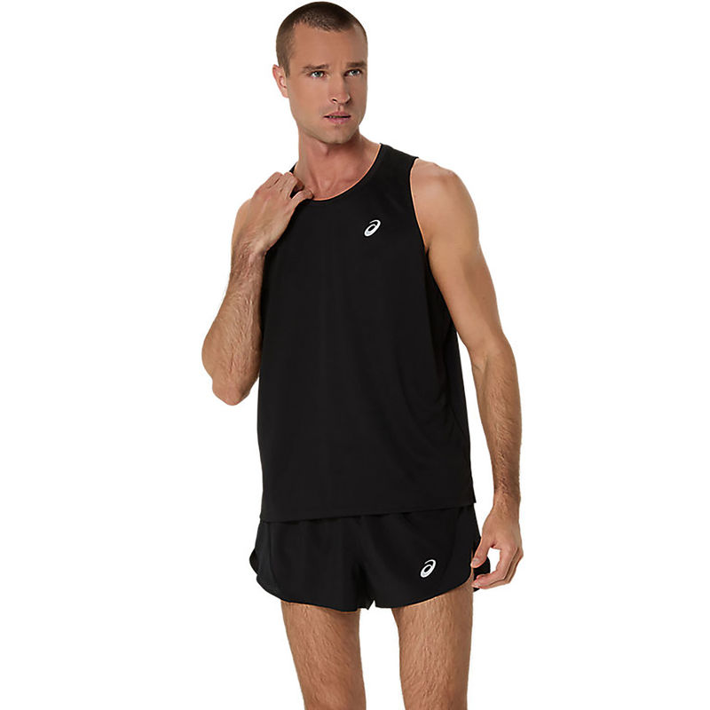ASICS Mens Performance Black Silver Singlet Tank (XS)