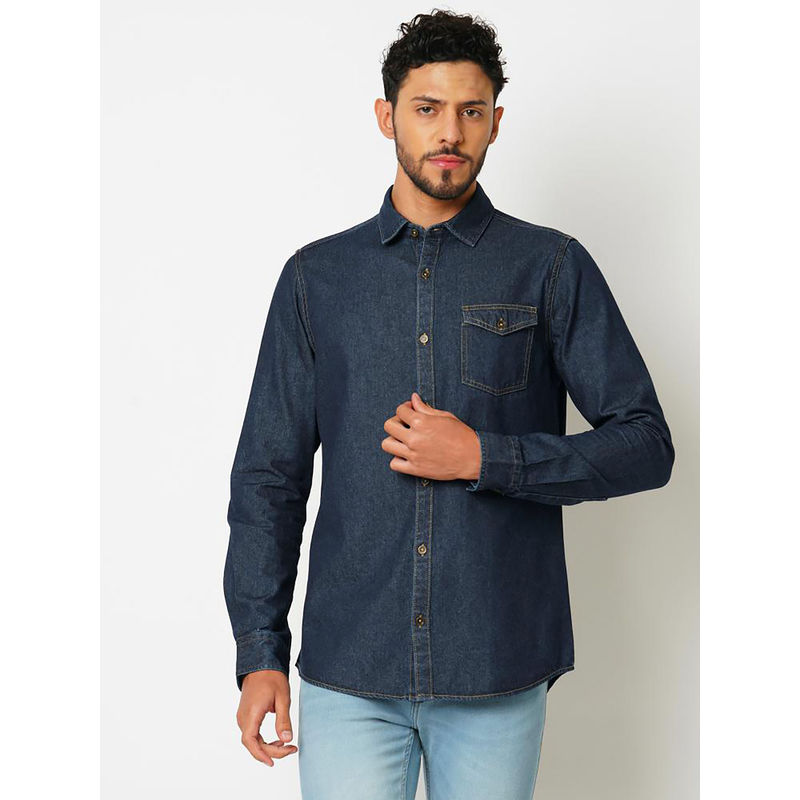 Bombay High Mens Dark Indigo Solid Denim Shirt (M)