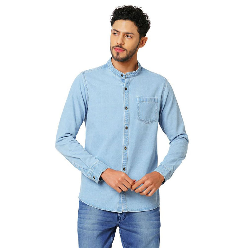 Bombay High Mens Band Collar Denim Shirt (S)