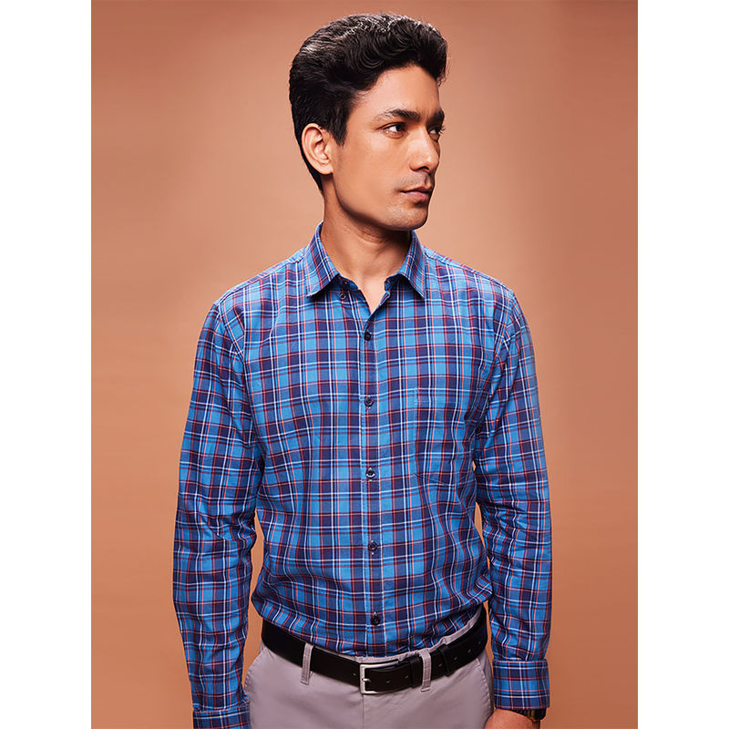 Bombay High Mens Premium Cotton Blue Checks Shirt (S)