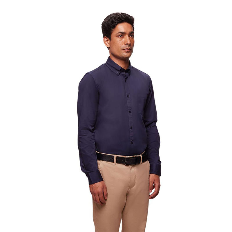 Bombay High Mens Royal Navy Premium Cotton Solid Shirt (S)