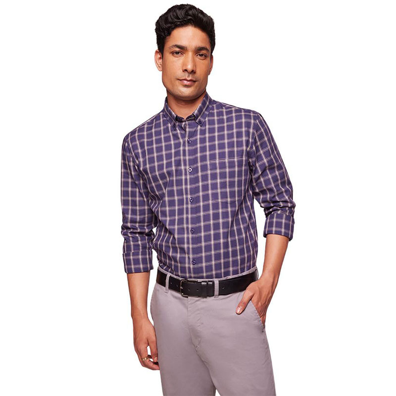 Bombay High Mens Premium Cotton Purple Checks Shirt (S)