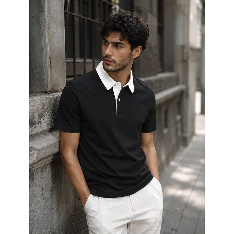 CAHOOT Men Black Solid Cotton Regular Fit Half Sleeve Polo T-Shirt (S)