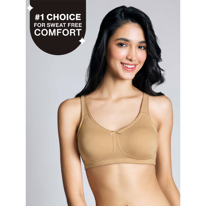 No Sweat Breast Separating Breathe Cotton Non Padded Non Wired Bra Sand NYB105 (38D)