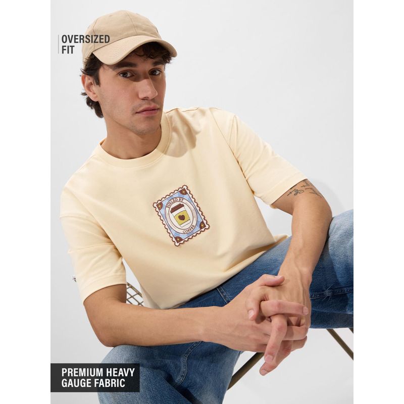 The Souled Store Originals Yellow Coffee Stamp Oversized T-Shirt (2XL)