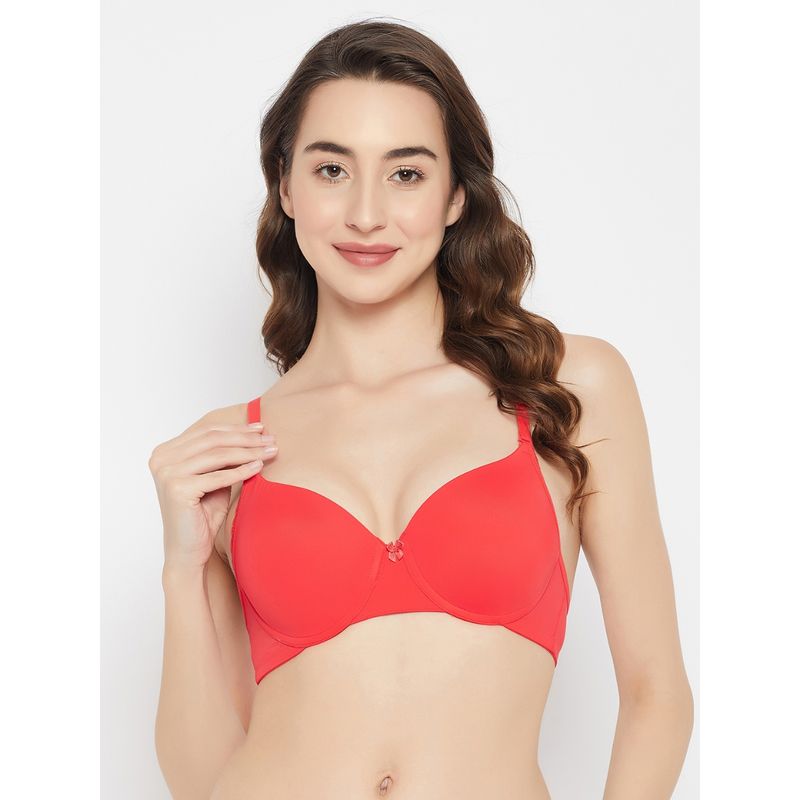 Clovia Polyamide Solid Padded Demi Cup Underwired Push-Up Bra - Light Red (34D)