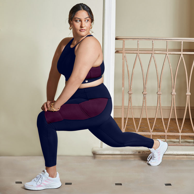 Nykd All Day High rise Color Block Breathable Leggings-NYK029-Peacoat (M)