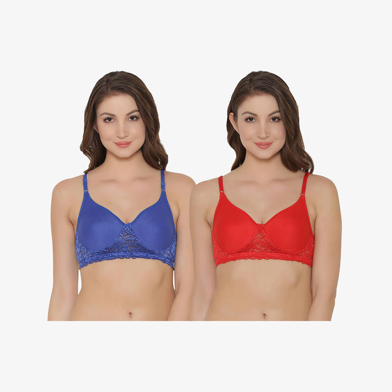 Clovia Pack Of 2 Cotton Flair Non-wired Full Coverage Spacer Cup T-shirt Bra - Multi-Color (40B)