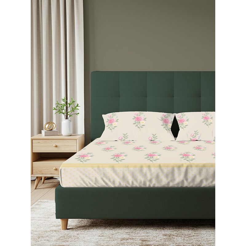 Urban Space Serene 200 TC Cotton Bedsheet With 2 Pillow Covers - White (Double)