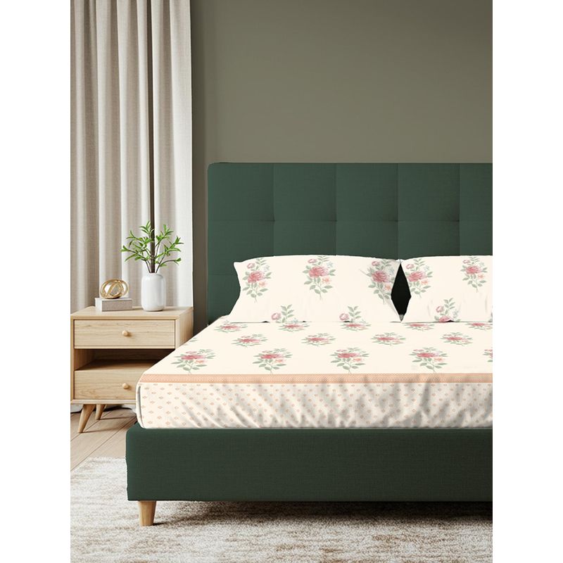 Urban Space Serene 200 TC Cotton Bedsheet With 2 Pillow Covers - Rose Butter Cream (Double)