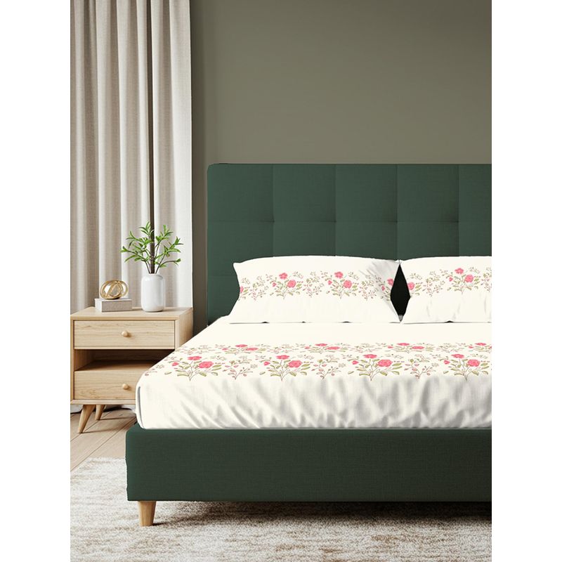 Urban Space Serene 200 TC Cotton Bedsheet With 2 Pillow Covers, Poppy Blooms (Double)