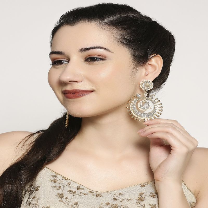 Mahi Traditional Floral Chandbali Dangler Earrings with Pearls, Beads & Crystals for Women Buy