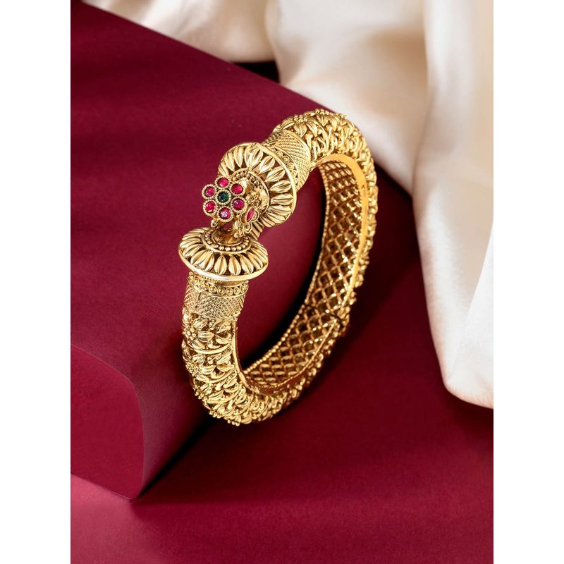 Peora Gold Plated Thick Openable Kadaa Bangle Traditional Gokhru Jewellery (2.4)