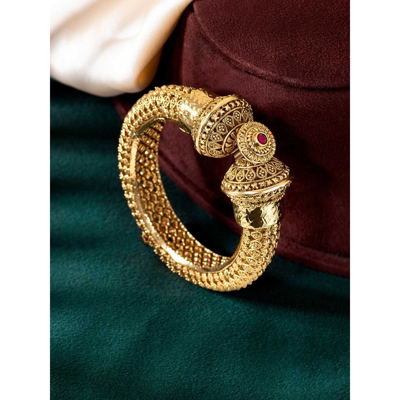 Peora Gold Plated Thick Openable Rajwadi Kadaa Bangle Traditional Gokhru Jewellery (2.4)