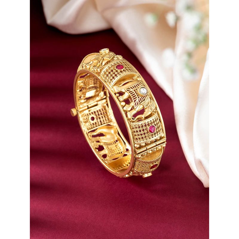 Peora Gold Plated Elephant Thick Openable Bangle Traditional Temple Jewellery (2.6)