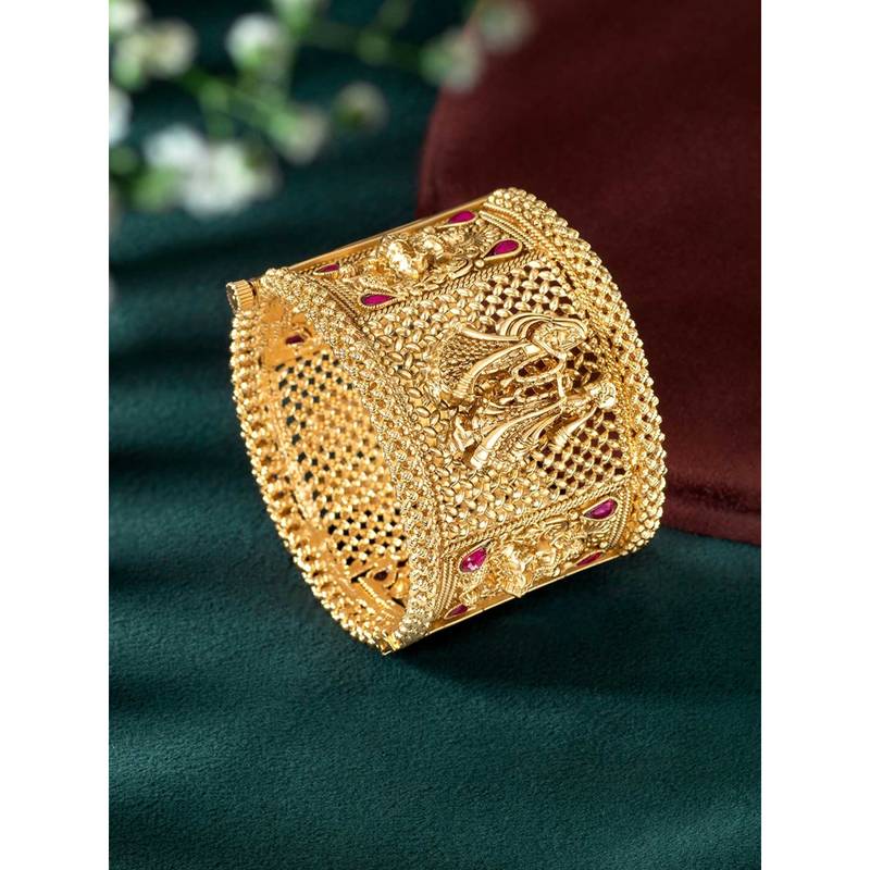 Peora Gold Plated Traditional Openable Temple Kadaa Bangle Jewellery (2.6)