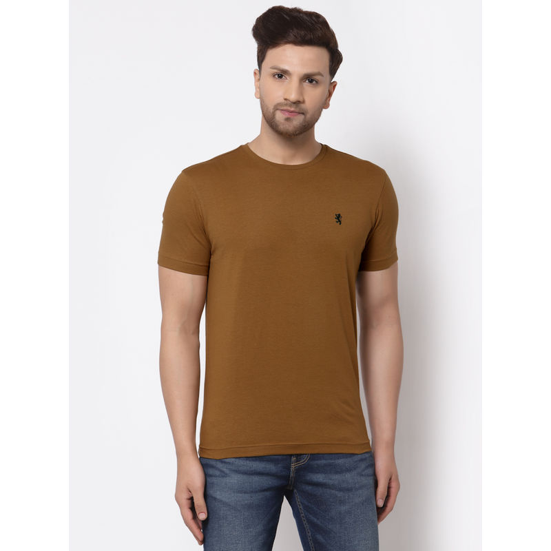 Red Tape Mens Camel Brown Solid Half Sleeve Cotton Round Neck T-Shirt (M)