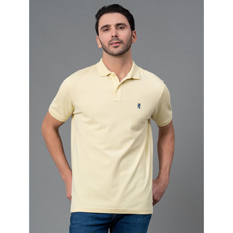 Red Tape Yellow Solid Cotton Mens Half Sleeve Polo T-Shirt (XL)