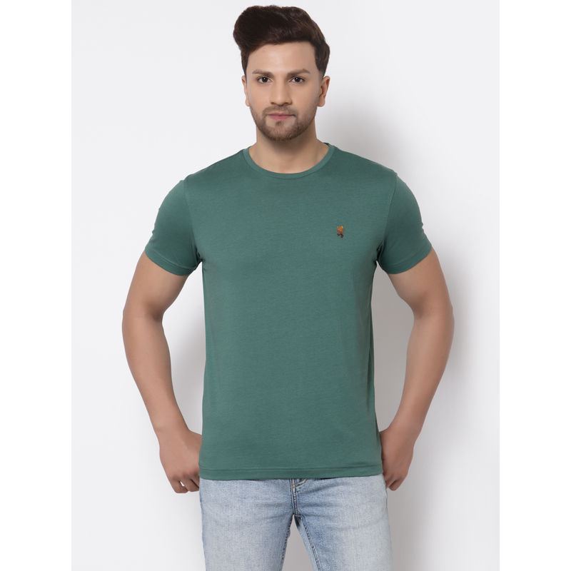 Red Tape Mens Green Solid Half Sleeve Cotton Round Neck T-Shirt (L)