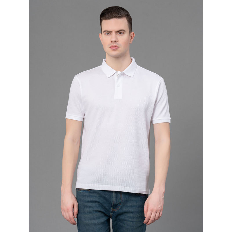 Red Tape White Modal Poly Cotton Mens Polo T-Shirt (S)