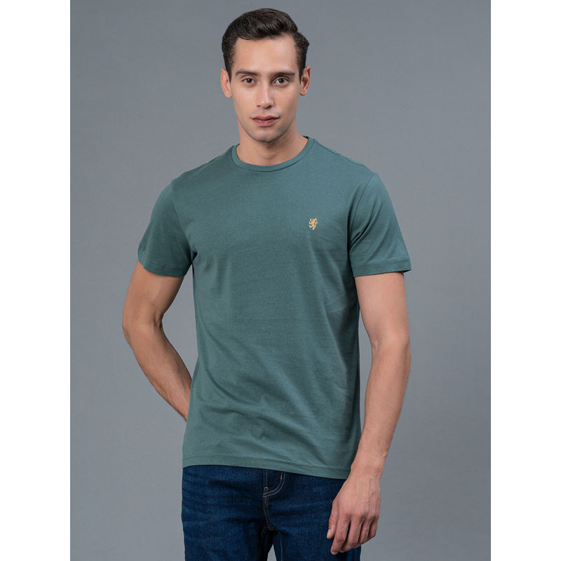 Red Tape Slate Green Solid Cotton Mens T-Shirt (M)