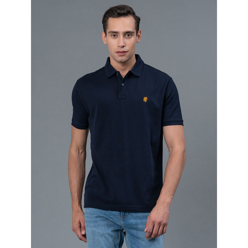 Red Tape Navy Blue Solid Cotton Mens Polo T-Shirt (M)