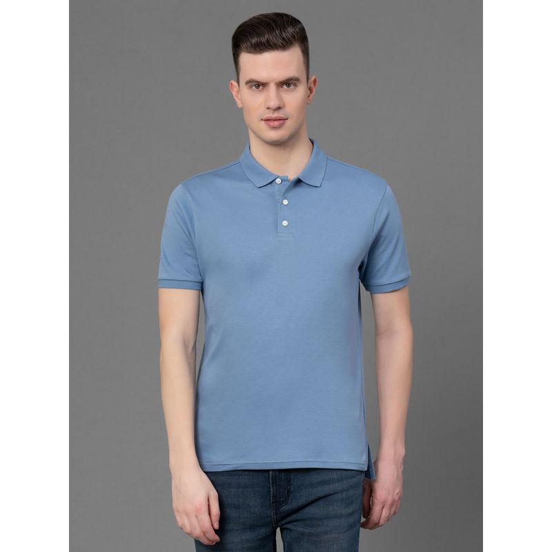 Red Tape Blue Solid Cotton Mens Polo T-Shirt (S)