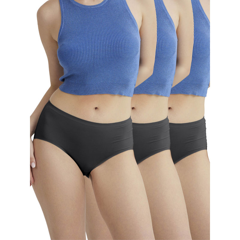 B'There Women Charcoal Seamless Full Briefs (Pack of 3) (L)