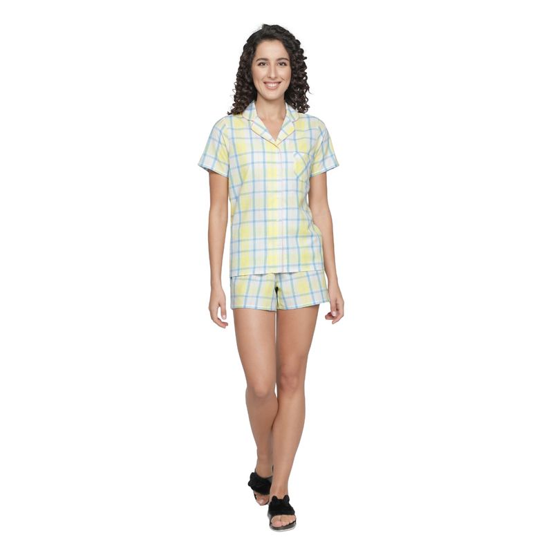 BSTORIES Night Suit Shorty Set For WomenYellow Checked Buy BSTORIES