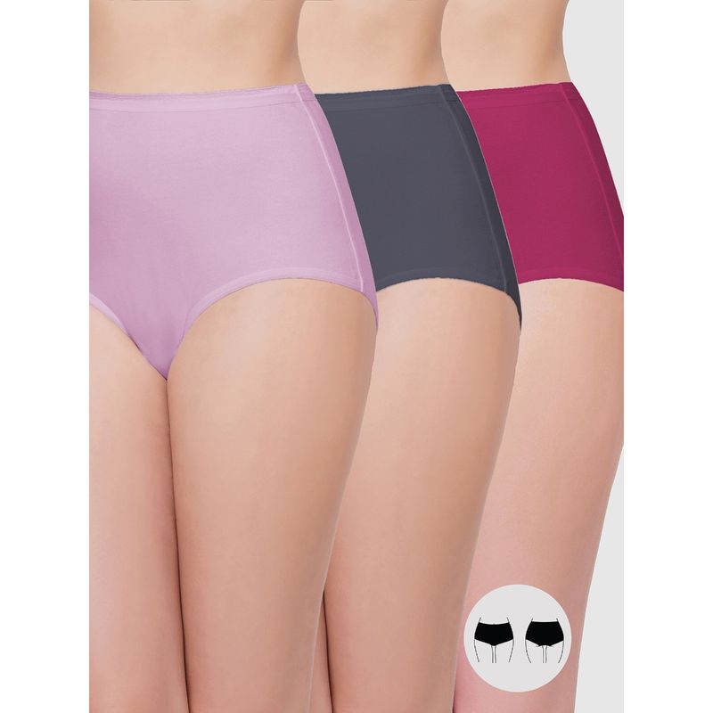 Wacoal Full Brief Panty Pack Of 3 Lavender,Pink,Grey -High Waist High Coverage Solid Panty (XL)