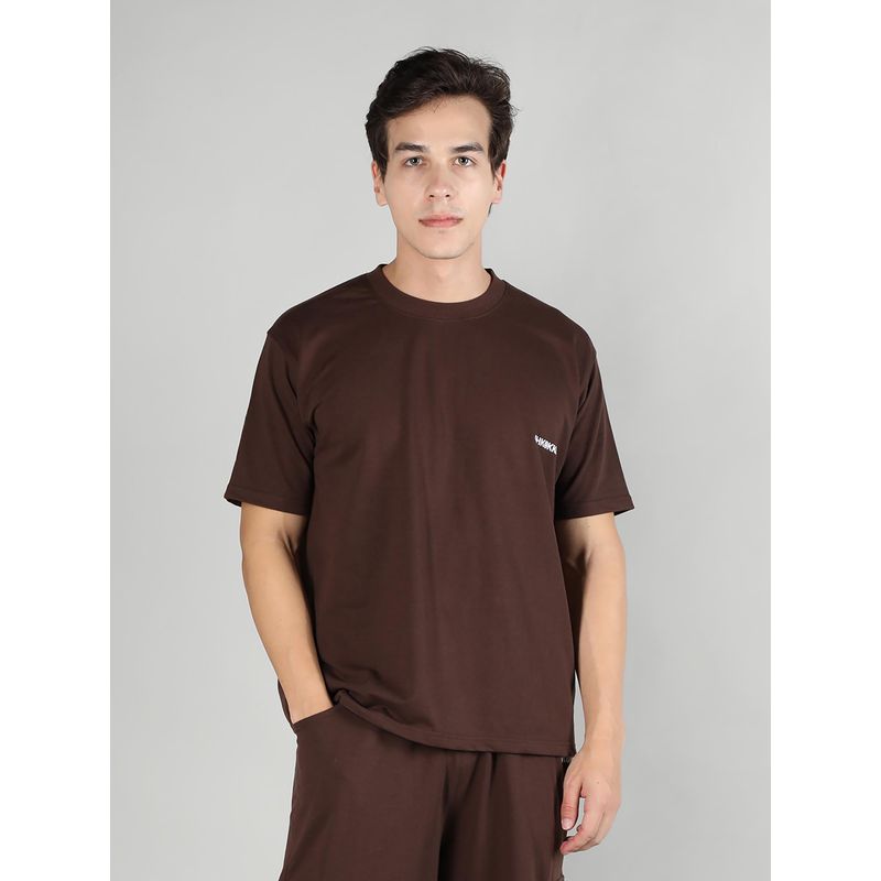 Chkokko Men Loose Fit Brown Half Sleeve T Shirt (S)