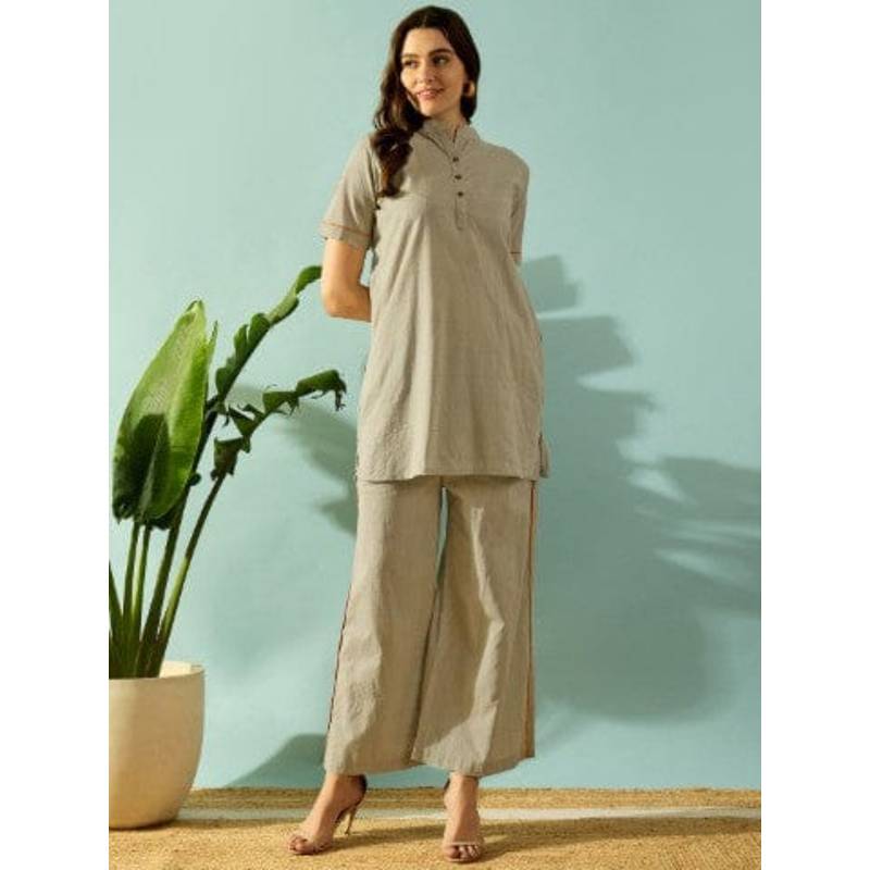 The Kaftan Company Olive Grid Textured Cotton Nightwear Pyjama Set (S)