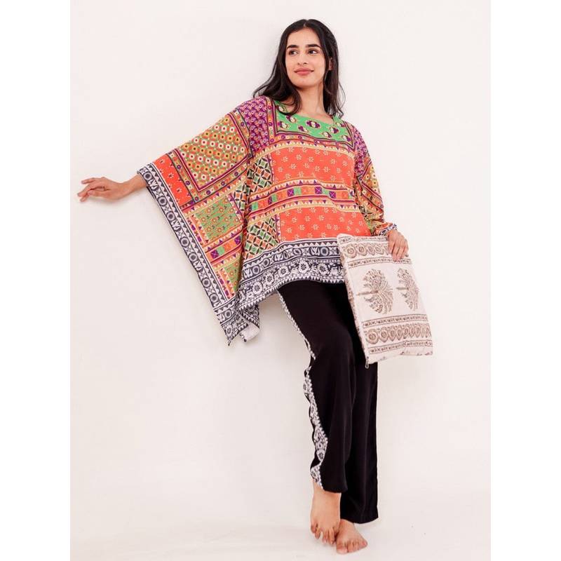 The Kaftan Company Multi-Color Printed Nightwear Pyjama Set (S)