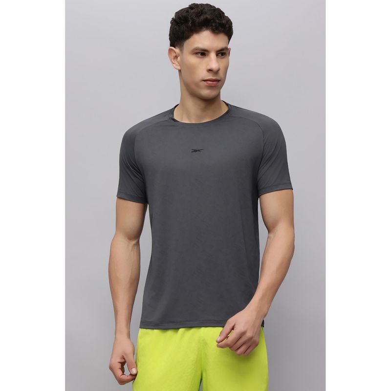 Reebok Men Grey Solid Half Sleeves T-shirt (M)