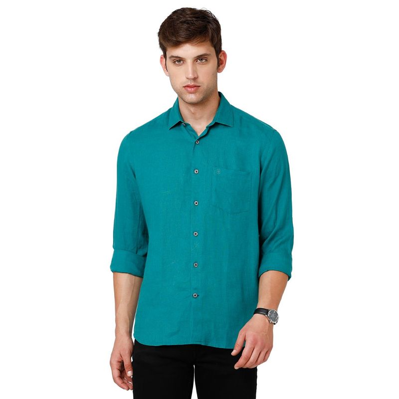 Buy Linen Club Men's Pure Linen Green Solid Regular Fit Full Sleeve