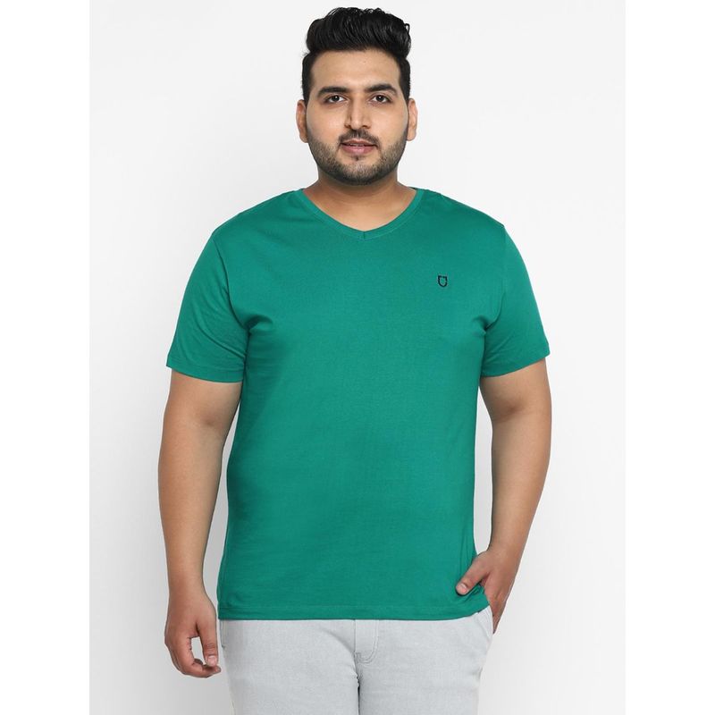 Urbano Plus Men's Teal Solid V-Neck Cotton Regular Fit T-Shirt (2XL)