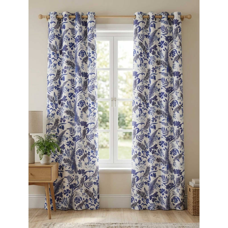 Sivya by Home White Floral Printed Curtain (7.5 Feet)
