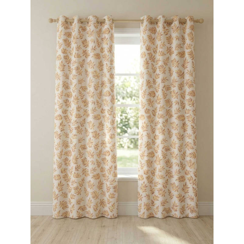 Sivya by Home Beige Floral Printed Curtain (7.5 Feet)