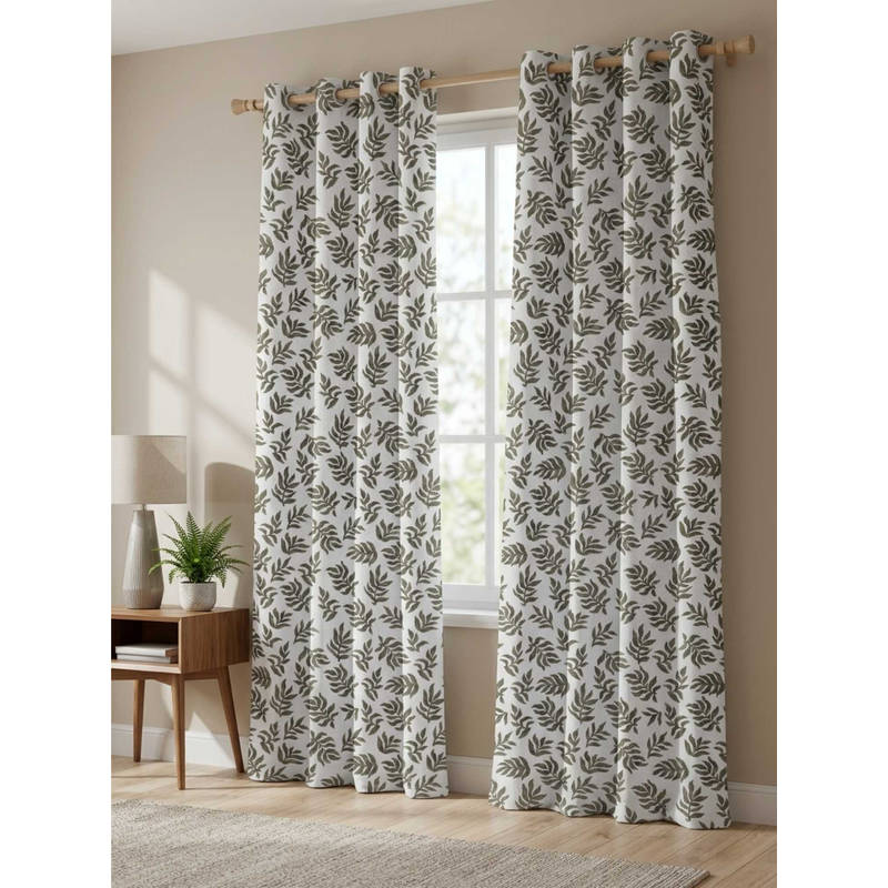 Sivya by Home Green Floral Printed Curtain (7.5 Feet)