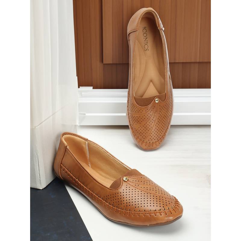 Iconics Womens Brown Color Textured Comfortable Ballerinas (EURO 41)