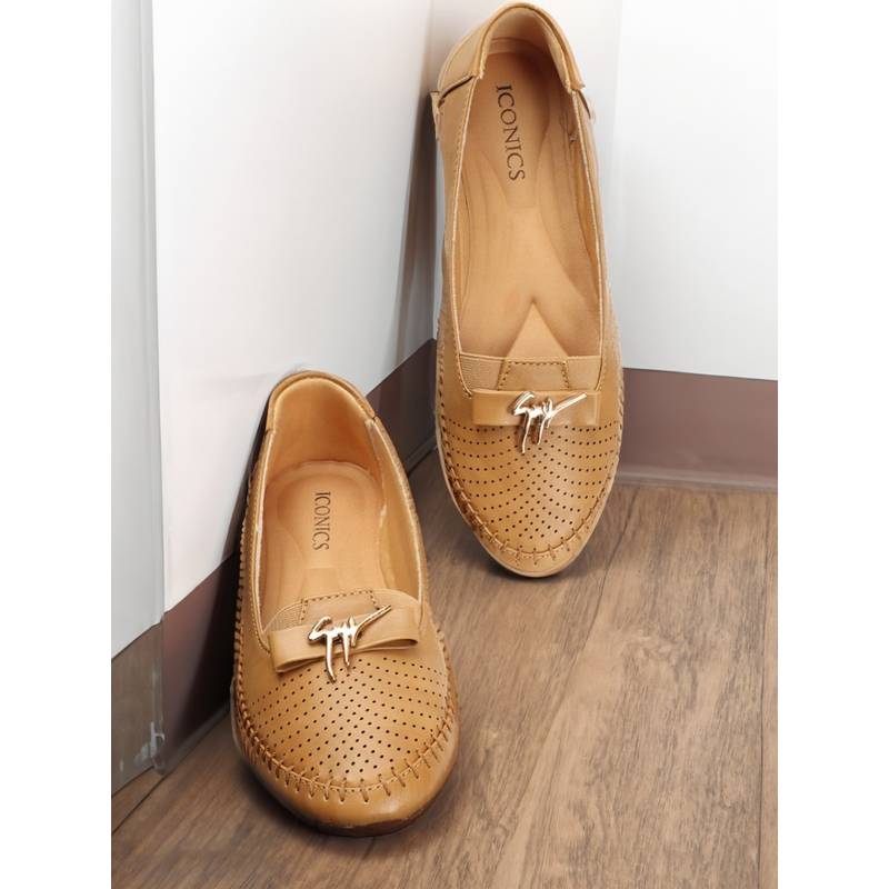 Iconics Womens Tan Color Textured Comfortable Ballerinas (EURO 36)